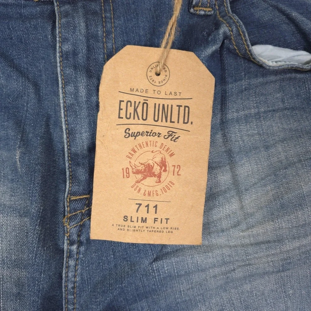 Ecko Unltd Jeans Mens 40x32 Blue 711 Slim Fit Tapered Stretch Denim Casual